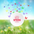 Spring background with round frame and butterflies Royalty Free Stock Photo