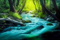 Spring background stream in the forest. Generative AI, Generative, AI Royalty Free Stock Photo