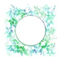 Spring background, wreath with green mint leaves, watercolor. Round banner for text. Vector