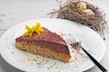 Spring banana oatmeal cake with chocolate cream