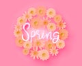 Spring banner with flower in paper cut and craft style. Vector illustration. Spring season
