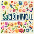 Spring banner with flowers and easter eggs. Hand drawn vector illustration. Generative AI Royalty Free Stock Photo