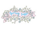 Spring banner sale design. Season sale vector label with flower. Spring floral background. Label ribbon tag. Sale poster Royalty Free Stock Photo