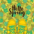 Spring banner with inscription and yellow shoes Royalty Free Stock Photo