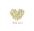 Spring beautiful flowered decorative floral bouquet in heart shape for anniversary celebration, motherâs day, wedding, birthday