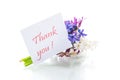 Spring beautiful flowers of a hyacinth with a thank you card Royalty Free Stock Photo