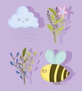 spring bee flowers cloud raindrops and