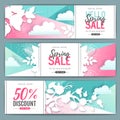 Spring big sale poster. Paper art style design. Set of Spring sale banners Royalty Free Stock Photo
