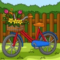 Spring Bike with Flowers Colored Cartoon