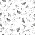 Spring birds hand drawn seamless pattern