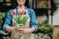 Spring bloom, creating bouquets for holiday and congratulations in plants shop