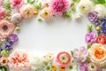 Spring blooms. Floral frame from pastel flowers on white background Royalty Free Stock Photo