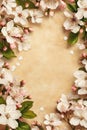 Spring blossom frame on aged paper background with copy space Royalty Free Stock Photo