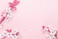Spring blossom. May flowers and April floral nature on pink background. Branches of blossoming apricot macro with soft Royalty Free Stock Photo