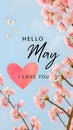 Spring blossoms in May with a heartfelt message of love in a clear blue sky Royalty Free Stock Photo