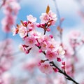 Spring border or background art with pink blossom. Beautiful nature scene with blooming tree Royalty Free Stock Photo