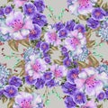 Spring bouquet lilac flowers , watercolor, pattern seamless