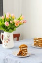 Spring bouquet of pink tulips