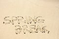 Spring Break Written in Sand on Beach Royalty Free Stock Photo