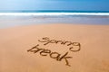 Spring break written in sand - tropical beach Royalty Free Stock Photo