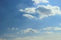 Spring bright blue sky with small clouds in the sun rays. the concept of ecology of life Royalty Free Stock Photo