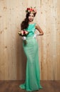 Spring bright bride in mint dress Royalty Free Stock Photo