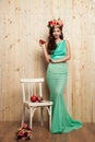 Spring bright bride in mint dress Royalty Free Stock Photo