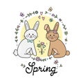Spring bunnies vector illustration greeting card