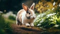 Spring Bunny Hopping Through the Flowers - AI generated Illustration, realistic