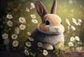 Spring bunny meadow animals rabbit flowers grass Royalty Free Stock Photo
