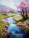 Spring California. Oil painting in impressionism style