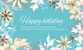 Spring card with bright flowers on a blue background. Vector banner for congratulations on International Women`s Day March 8