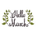 Spring card. Hello March lettering typography. Vector illustration Royalty Free Stock Photo