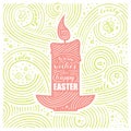 Spring Card. The Lettering - Warm Wishes For Happy Easter. Easter Design with Candle. Handwritten Swirl Pattern.