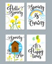 Spring card set with spring quotes, calligraphy, flowers.