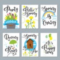 Spring card set with spring quotes, calligraphy, flowers. Perfect for greeting cards, sale badges, scrapbook, poster, cover, tag