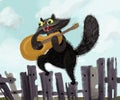 Spring cat plays guitar