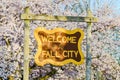 Spring cherry blossom and Fall City sign