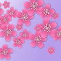 Spring Cherry blossom. Pink beautiful sakura with papercraft flowers.