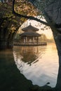 Spring cherry blossom scenery at Hangzhou West Lake under the sunlight, Hangzhou, China Royalty Free Stock Photo