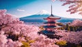 Chureito Pagoda with Mount Fuji in spring