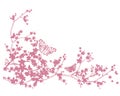 Spring cherry tree blossom and butterflies silhouette Royalty Free Stock Photo