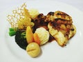 Spring chicken steak mushroom vegetable BBQ sauce