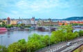 Spring cityscape of Prague with Vltava River