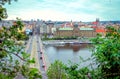 Spring cityscape of Prague with Vltava River