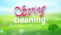 Spring cleaning background nature. Services cleaning. Poster or banner with soap bubbles and leaves. Vector