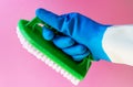Spring cleaning, cleaning the space with the help of work, taking care of a house, house, housewife. hand with rubber glove Royalty Free Stock Photo
