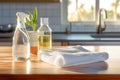 Spring cleaning and house cleaning. Natural cleaning products on a table