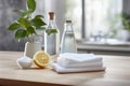 Spring cleaning and house cleaning. Natural cleaning products on a table