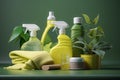 Spring cleaning and house cleaning. Natural cleaning products on a table